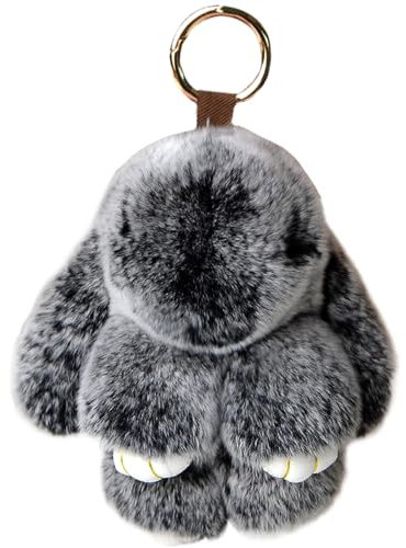 Porte-clés lapin noir doux en peluche avec boucle en métal, joli porte-clés en peluche Kawaii pour sacs à main, sacs à dos, téléphones portables, voitures