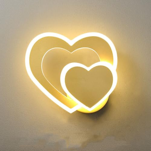 AoLa Kreative Herzform Wandleuchte LED Innen Wandlampe Modern 3000K 15W Warmweiß Nachttischlampe Gold Aluminium 2 flammige Dekorative Korridor Wandbeleuchtung für Wohnzimmer Flur Treppen.