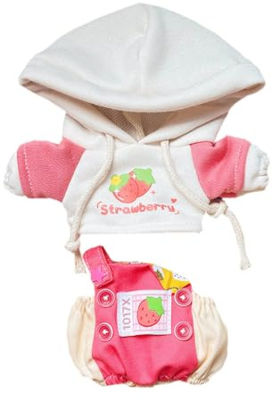 niannyyhouse 20 cm große Plüschpuppenkleidung mit Fruchtmuster Hoodies Overalls 20,3 cm weiche Stoffpuppe Dressup (Rosa)