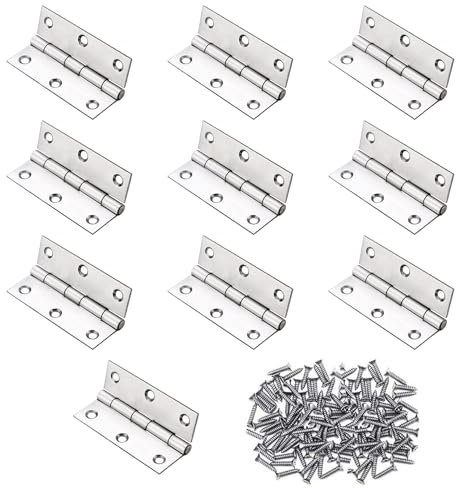 Bisagras Plegables de Acero Inoxidable, Bisagras Puertas Madera, 55 * 34mm Bisagra Silenciosa, 10 PCS Bisagras Acero Inoxidable, Bisagras, Bisagras Puertas, con 62PC Tornillos para Muebles,Armario