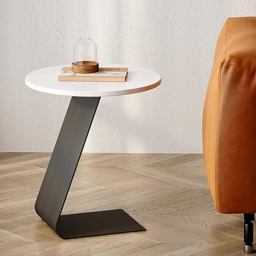 XBDLYQBD Runder Beistelltisch mit Schreibtischplatte aus Sinterstein, Kleiner Couchtisch im modernen Stil, C-förmiger Beistelltisch mit Metallbeinen für Wohnzimmer und Schlafzimmer