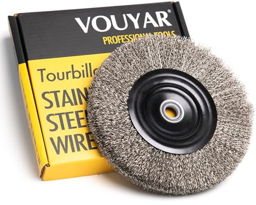 Vouyar 6 Inch Stainless Steel Wire Wheel for Bench Grinder with 1/2-Inch and 5/8-Inch Arbor, .012 Stainless Steel Wire
