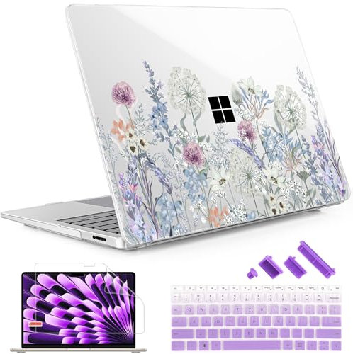 May Chen Case ONLY Compatible for 2024+ 13.8 Microsoft Surface Laptop 7 Windows PC with ARM CPU and AI-Powered Copilot+, Plastic Hard Shell Case with Keyboard Cover, Plants & Flowers