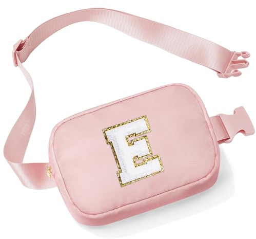 Parima Bauchtasche Damen Mädchen - Buchstaben Bauchtasche Rosa Gürteltasche Sport Mode Hüfttaschen Personalisierte Geschenke für Mädchen Geburtstagsgeschenk für Frauen Gürteltasche mit Buchstaben E