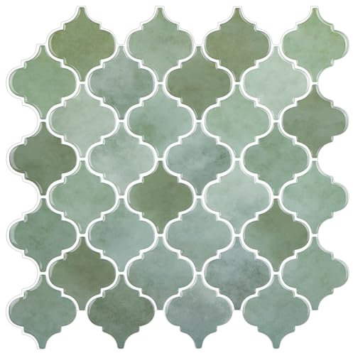 Arabesque Carreaux Adhésifs Pour Cuisine, Carreaux Muraux Épais, 10 Feuilles De Carreaux Muraux Autocollants 3d Pour Dosseret, Carreaux Vert Adhésifs Pour Cuisine Et Salle De Bain, 30,5x30,5 cm