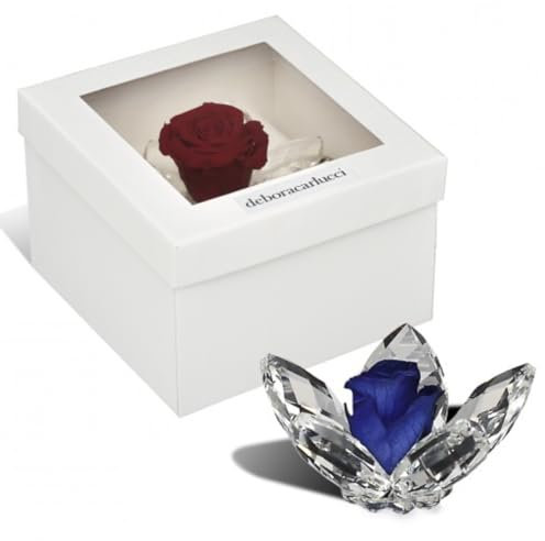 Debora Carlucci - Rosa Stabilizzata Loto in Cristallo 5 Petali Rosa Eterna Idea Regalo Donna,Compleanno, Anniversario,Festa della mamma o Bomboniera Design Elegante Made in Italy Ø7xH4 cm (Blu)