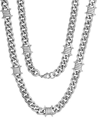 Sacina 16 Inch Barbed Wire Cuban Chain Necklace, One Size, Stainless Steel, No Gemstone, One Size, Stainless Steel, No Gemstone