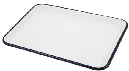 PHENOFICE Retro Rectangle Enamel Baking Tray White Oven Safe for Chicken Roast Pancake Pasta Salad Serving