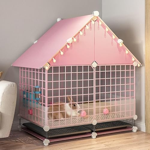 Kaninchenstall für den Innenbereich, geräumiger Kaninchenkäfig mit ausziehbarer Schale, Anti-Spritz-Design und Netz-Fußpolstern für Kaninchen, Rosa, 75 x 39 x 84 cm