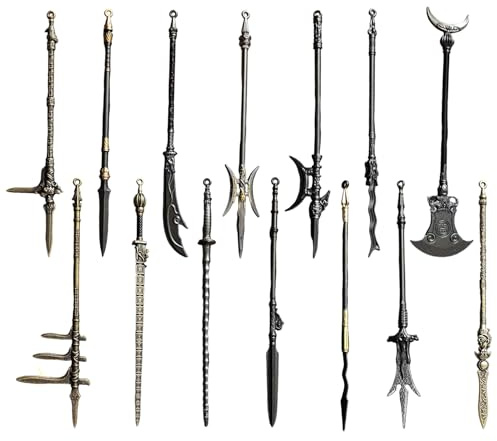 Xoeryoy Mini Weapons 14Pcs 5 Inch Zinc Alloy Ancient Miniature Weapons Includes Lance, Halberd, Spear, Dagger-Axe & More, Gift for Collectors