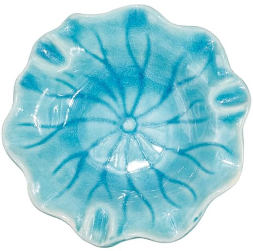 SUNNYCLUE Piatto Portagioie Blu in Ceramica Piatto Portaoggetti Rotondo Blu Cielo Fiori Foglie Gioielli Vassoi Organizzati Placcatura con Motivo Craquelé per Adulti Amici Compleanni Matrimon