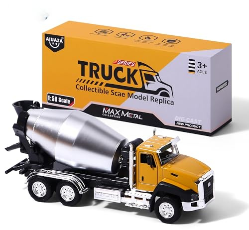 AIUAZA 1/50 Ratio die-Casting Engineering Construction Vehicle, Mixer Truck, Alloy Collection Model car, Boy's Door Opening Pull Back car Toy(1 pc Mixer Truck)