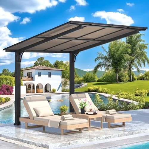 UNIONLINE 2.4x2.4m Gazebo, Hardtop Lean to Gazebo Pergola for Patio, Freestanding Aluminum Pergola Awnings for Garden, Patio & Balcony