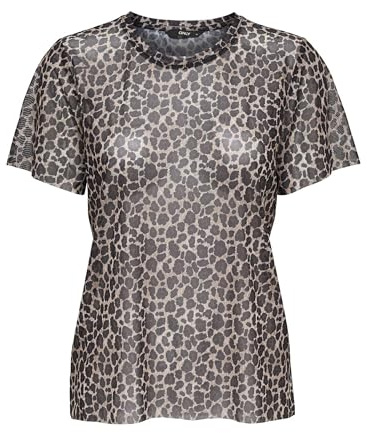 ONLY Damen Onlmaja Leo Mesh S/S Top JRS T-Shirt Mit Volumenärmeln Für Die Frühjahrs-/Sommersaison (1er Pack)