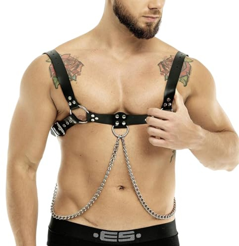 VKFOFEG Harness Männer Leder, Sexy Unterwäsche für Mann, Festival Rave Outfit für Herren, Leder Harness für Männe, ideal für Festival Party Rave Halloween Cosplay Ostern Karneval