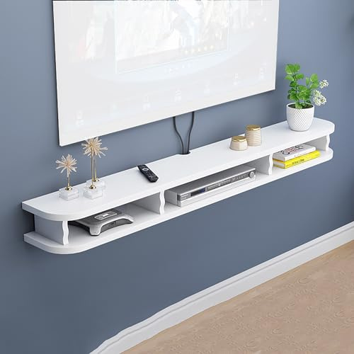 Mueble flotante para TV moderno con cajones, mueble de madera maciza para montar en la pared, (en: Mueble flotante para TV moderno - Centro de entretenimiento blanco de 55, elegante centro multimed