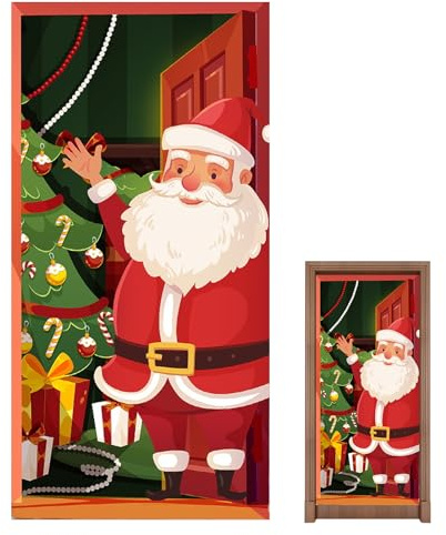 Fayarrd Funda de Puerta de Navidad Divertida,Funda de Porche Santa de Navidad Divertida | Suministros de Fiesta para Salón | Dormitorio Cumpleaños Casa Escuela Pared Tienda