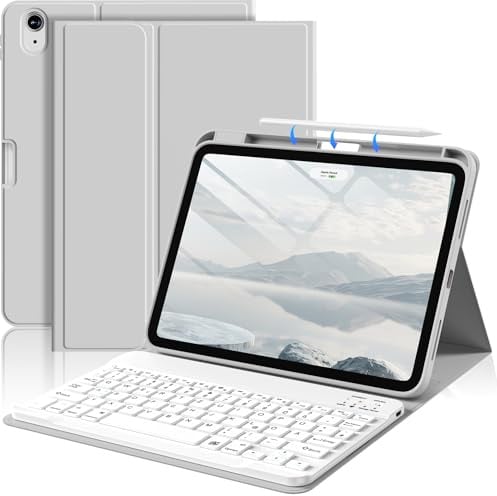 BFGTSJF Tastatur Hülle für iPad Air 11 Zoll M4/M3/M2 (2026/2025/2024), iPad Air 5./4. Generation 2022/2020 10,9 Zoll, Magnetisch Abnehmbarer Tastatur, TPU Schutzhülle QWERTZ Layout - Grau