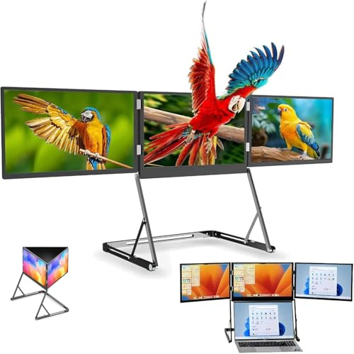 MANYOUYOU Extension D'écran pour Ordinateur Portable, écran Triple Pliable Portable 15,6 Fhd 1080p 16:9 IPS, Compatible Windows, Mac Et Linux, avec Connexion HDMI/USB-C Plug & Play.