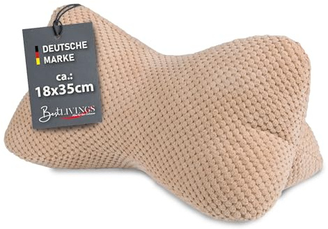 Bestlivings Leseknochen - Nackenknochen 18x35 cm weiches Lesekissen, Öko-Tex, ergonomische Form für Nacken- oder Lendenstütze, Tablettkissen für Reisen Hellbraun