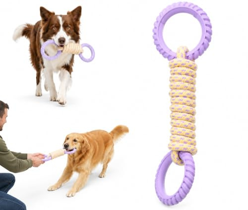 Flamingo Hundespielzeug - Joanie Zerrseil mit Twist-Ringen Violett/Gelb - Polyester und TPR - Mit Griff - 46 x 13 x 6 cm