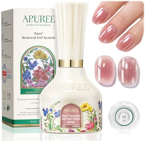 APUREE Strengthener Gel-Nagellack: Kaugummi | Bio-basiert, USDA-zertifiziert | in Salonqualität | Durchscheinender, abwaschbarer UV-Gel-Nagellack für schwache und dünne Nägel | 20ML