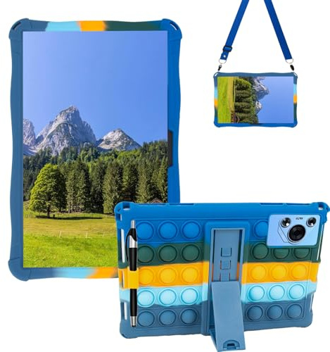 Sfulatdc Silicone Case for Universal 10 inch tablet,Adjustable Stand/Shoulder Strap Compatible with BYYBUO/Okaysea/Apolosign/Moderness 10.1Deepblue
