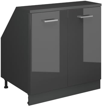 Vicco Dachschrägenschrank Rion, Anthrazit Hochglanz/Anthrazit, B80 x T60 cm mit 2 Türen, platzsparend für Dachschrägen
