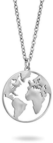 Nuoli® Kette Welt Silber (45 cm) Weltkugel Halskette für Damen und Herren