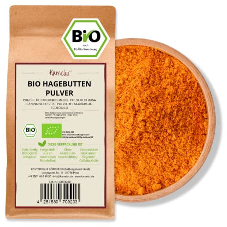 Kamelur Polvere Di Rosa Canina BIO - Rosa Canina Delicatamente Essiccata E Macinata, Senza Additivi, Da Agricoltura Europea, Confezionata In Imballaggi Biodegradabili 1 Kg (Confezione Da 1)