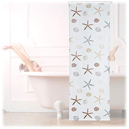 Relaxdays 10026667_1051 Ocean, 80x240 cm, Rideau de douche, baignoire bain store, fixation plafond, semi-transparent, PVC, plastique, aluminium, 240 x 80 x 5 cm