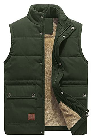 KEFITEVD Chaleco de forro polar para hombre, para invierno, cálido, para exteriores, sin mangas, con cuello alto, bolsillos, Dunkeloliv, XL