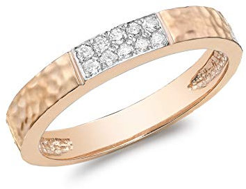 Carissima Damen-Ring aus 9 Karat Gold, 0,10 Karat Diamant, gehämmert, Pavé-Fassung, Rotgold Goldfarben Diamant