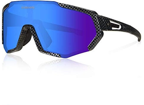 Queshark Fahrradbrille, TR90 Unbreakable Frame Polarisierte Sportsonnenbrille, Fahrradbrille für Männer Frauen mit 3 Wechselobjektiven, zum Fahren Angeln Glof Baseball