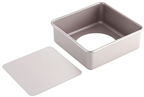 CHEFMADE Moule À Gâteau carré, Plat profond de 8 pouces avec ustensiles de cuisson carrés antiadhésifs à fond libre amovibles pour la cuisson au four (or Champagne)