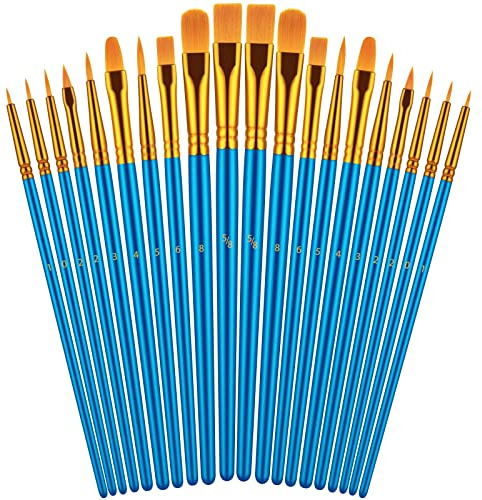Paint Brushes Set for Acrylic Painting, 20 Pcs Oil Watercolor Acrylic Paint Brush, Artist Paintbrushes for Body Face Rock Canvas, Kids Adult Drawing Arts Crafts Supplies, Blue
