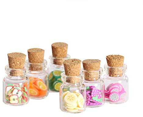 witgift Miniatur Glasfläschchen Puppenhaus Deko Zubehör,Miniatur Glasflaschen Glas Vorratsdose mit Holzdeckel Frucht-Scheiben