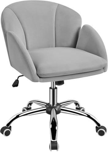 Yaheetech Chaise Bureau Design Fleur Fauteuil de Bureau en Velours Hauteur Réglable avec Dossier Arrondi Inclinable pour Chambre Bibliothèque Gris Clair