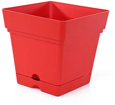 Mintra Home Pot de Fleurs Carré - Plastique Incassable - Sans BPA - 17 cm - Planter des Fleurs, Jardinage, Plantes - Durable pour Intérieur, Extérieur, Terrasse, Pelouse et Jardin (Rouge)