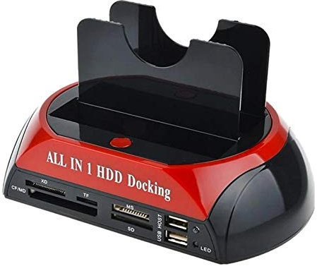 lefeindgdi Duplicador de disco duro con lector de tarjetas Dual ranuras USB 3.0 a SATA IDE HDD estación de acoplamiento para 2.5 3.5 pulgadas IDE