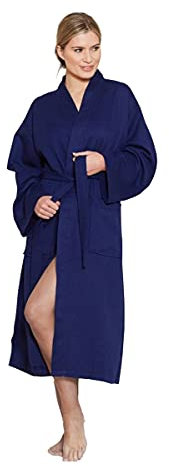 Great Knot Luxury Unisex Dressing Gown | Super Soft 100% Cotton Kimono Style Bathrobe Waffle | Cozy Lightweight Loungewear and Nightwear (Navy, Small, s)