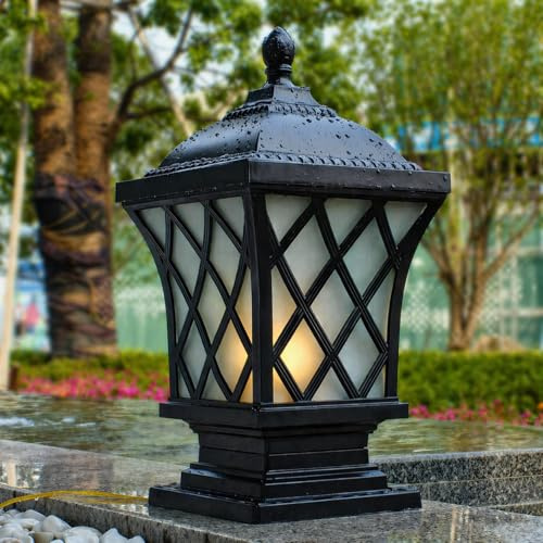 PTOUG Luci a colonna per esterni, 18.9 ″ Lampada a colonna moderna IP54 Lampada a palo in vetro impermeabile per esterni E26 Apparecchi di illuminazione per pali in alluminio per recinzione in