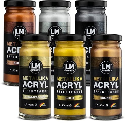 LM Metallika 6 x 100 ml gemischte Acryl Metallic Farben - Acrylfarben für Metallic Metall-Glanz, Effekt-Farbe Bastel-Farbe, metallisch glänzend