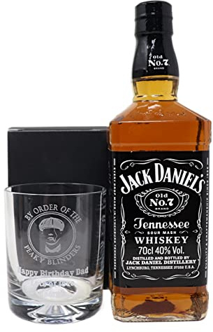 Personalised Engraved Dimple Glass Tumbler & Bottle of Alcohol - Peaky Blinders Design (Tennessee Whiskey 70cl)