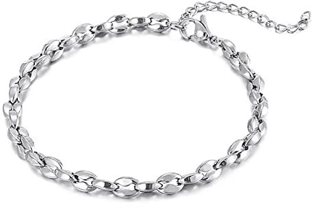 AMDXD Strangarmbänder aus Edelstahl, Bohnenkette Pärchen Armband Mann, Länge 20cm, Silber