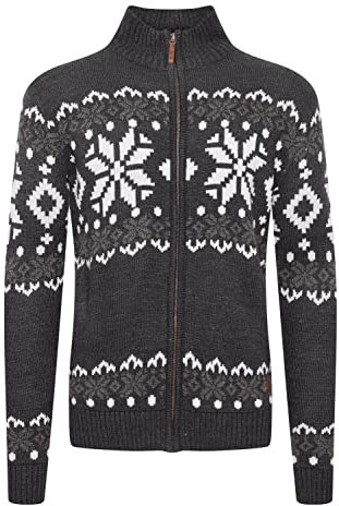 !Solid SDNoran Herren Strickjacke Cardigan Grobstrick mit Stehkragen und Reißverschluss Norweger Muster, Größe:3XL, Farbe:DAR Grey M (798288)