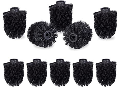 Relaxdays Juego 10 Cepillos de Recambio Escobilla de Baño, Plastico, Rosca de 9,5 mm y Diámetro de 8 cm, Negro