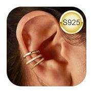 ORAZIO 3Pcs S925 Sterling Silber Ear Cuffs für Damen Ohrklemme Non-Piercing Minimalist Fake Helix Knorpel Ohr Manschette Ohrringe Clip On Wrap Ohr Schmuck Set Silber Gold