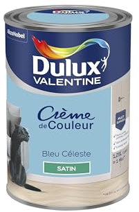 Dulux Valentine Crème de Couleur - Peinture multi-supports intérieure - Satin Bleu Céleste 1,25 L