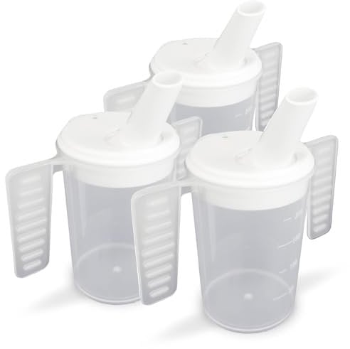 Life With Dignity Wing Handled Beaker - Pack of 3 | Adult Feeding Cup for Elderly, Dementia, Arthritis & Carpal Tunnel Syndrome - Adjustable Spout, 200ml Capacity